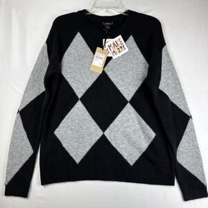 Halogen Women's Knitted Sweater Black Grey Bold Argyle Acrylic Blend Small NWT